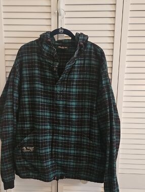 Women's Green & Black Plaid Lightweight Hooded Shirt Jacket